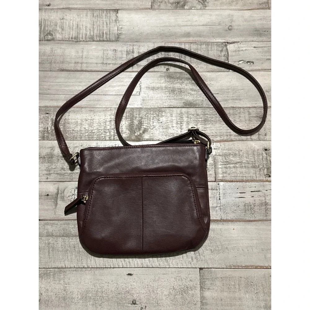 Tignanello Burgundy Leather Crossbody Organizer Bag Gold Hardware Small